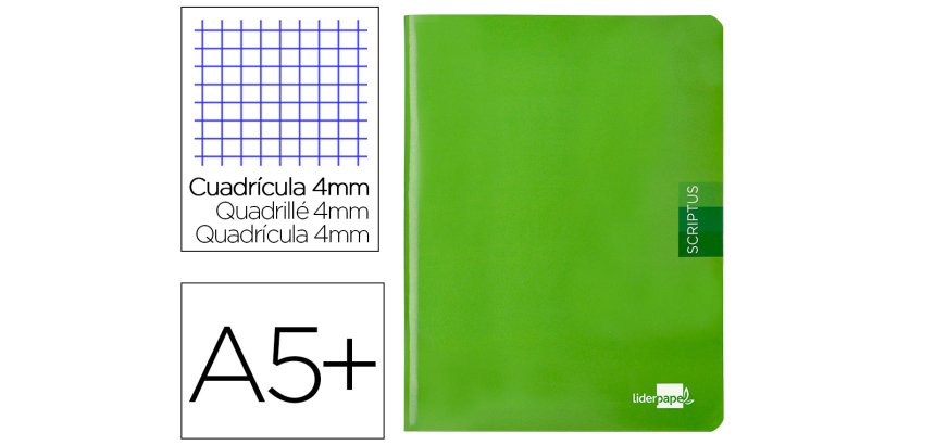 Libreta liderpapel scriptus a5 48 hojas 90gr cuadro 4mm con margen color verde