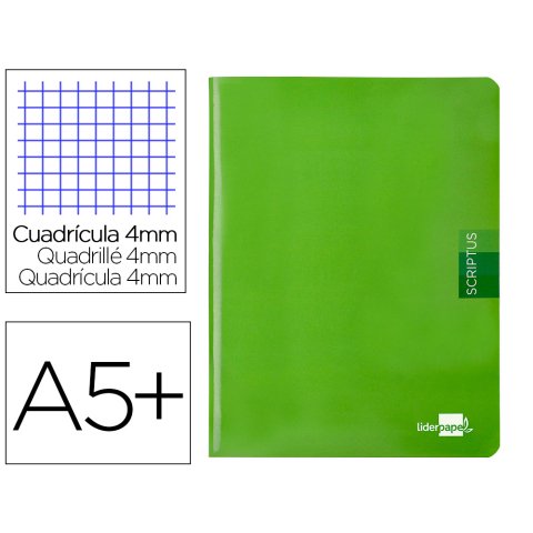 Libreta liderpapel scriptus a5 48 hojas 90gr cuadro 4mm con margen color verde