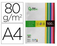 Papel color liderpapel a4 80gr 25 colores surtidos paquete de 100 hojas
