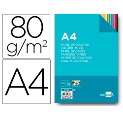 Papel color liderpapel a4 80gr 25 colores surtidos paquete de 100 hojas