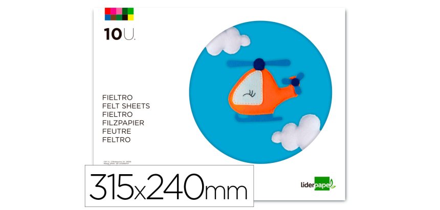 Bloc trabajos manuales liderpapel fieltro 240x315mm 10 hojas colores surtidos