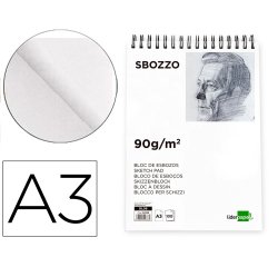 Bloc dibujo liderpapel esbozos espiral a3 297x420mm 100 hojas 90gr/m2 sin recuadro