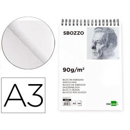 Bloc dibujo liderpapel esbozos espiral a3 297x420mm 100 hojas 90gr/m2 sin recuadro