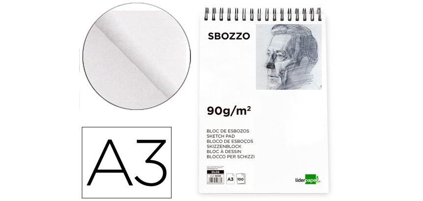 Bloc dibujo liderpapel esbozos espiral a3 297x420mm 100 hojas 90 g sin recuadro