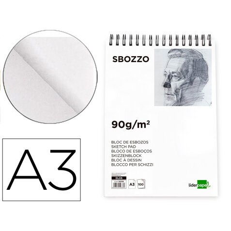 Bloc dibujo liderpapel esbozos espiral a3 297x420mm 100 hojas 90gr/m2 sin recuadro