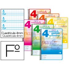 Cuaderno espiral liderpapel folio pautaguia tapa blanda 80h 75 gr cuadro pautado 4mm colores surtidos