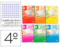 Cuaderno espiral liderpapel cuarto pautaguia tapa blanda 40h 75gr cuadro pautado 3 mm con margen colores surtidos