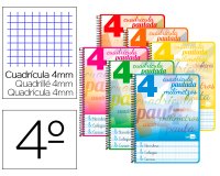 Cuaderno espiral liderpapel cuarto pautaguia tapa blanda 40h 75gr cuadro pautado 4mm c olores surtidos