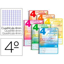 Cuaderno espiral liderpapel cuarto pautaguia tapa blanda 40h 75 gr cuadro pautado 4mm colores surtidos