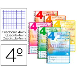 Cuaderno espiral liderpapel cuarto pautaguia tapa blanda 40h 75gr cuadro pautado 4mm c olores surtidos