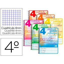 Cuaderno espiral liderpapel cuarto pautaguia tapa blanda 40h 75 gr cuadro pautado 4mm colores surtidos