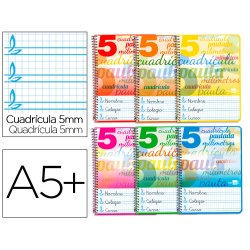 Cuaderno espiral liderpapel cuarto pautaguia tapa blanda 40h 75 gr cuadro pautado 5mm colores surtidos
