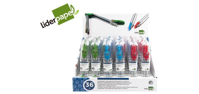 Compas liderpapel con protector de punta colores surtidos