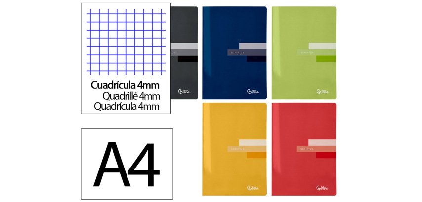 Libreta liderpapel scriptus a4 48 hojas 90gr cuadro 4mm con margen