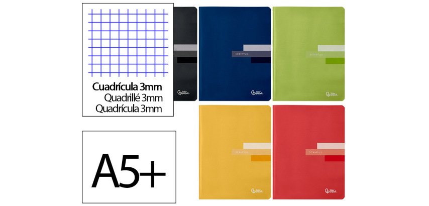 Libreta liderpapel scriptus a5 plus 48 hojas 90gr cuadro 3mm con margen