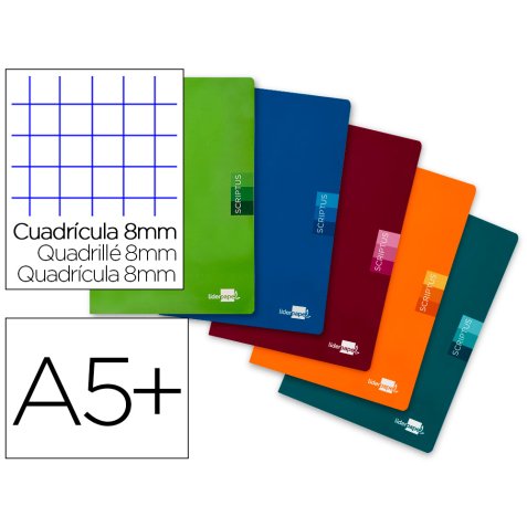 Libreta liderpapel scriptus a5 48 hojas 90g/m2 cuadro 8mm con margen