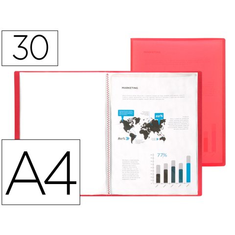 Carpeta liderpapel escaparate 47490 30 fundas polipropileno din a4 rojo translucido