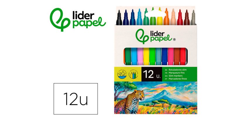 Rotulador liderpapel slim caja de 12 unidades colores surtidos