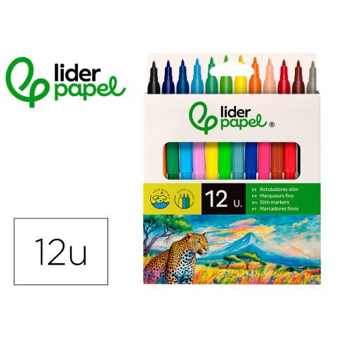 Rotulador liderpapel slim caja de 12 unidades colores surtidos
