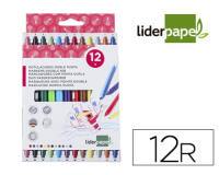 Rotulador liderpapel duo doble punta fina y gruesa caja de 12 unidades colores surtidos