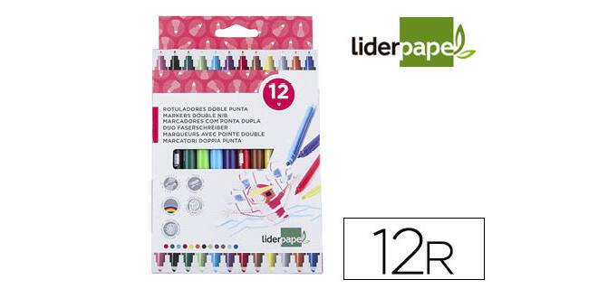 Rotulador liderpapel duo doble punta fina y gruesa caja de 12 unidades colores surtidos