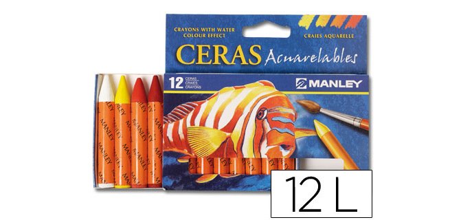 Lapices cera manley acuarelable caja de 12 unidades colores surtidos
