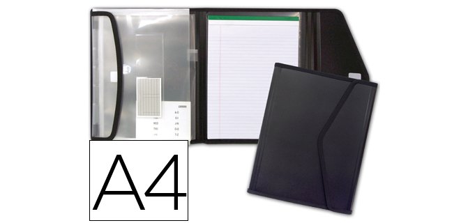 Carpeta liderpapel portadocumentos polipropileno con 5 bolsas y bloc de notas cierre de velcro A4 negro