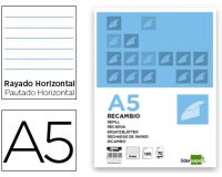 Recambio liderpapel A5 120 hojas 80 g horizontal sin margen 6 taladros bandas de 5 colores