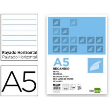 Recambio liderpapel A5 120 hojas 80 g horizontal sin margen 6 taladros bandas de 5 colores