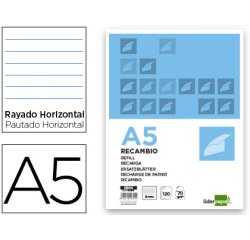 Recambio liderpapel A5 120 hojas 80 g horizontal sin margen 6 taladros bandas de 5 colores