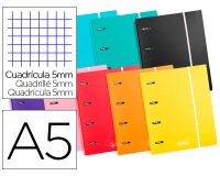 Carpeta con recambio liderpapel a5 cuadro 5mm forrada 4 anillas 20mm colores surtidos