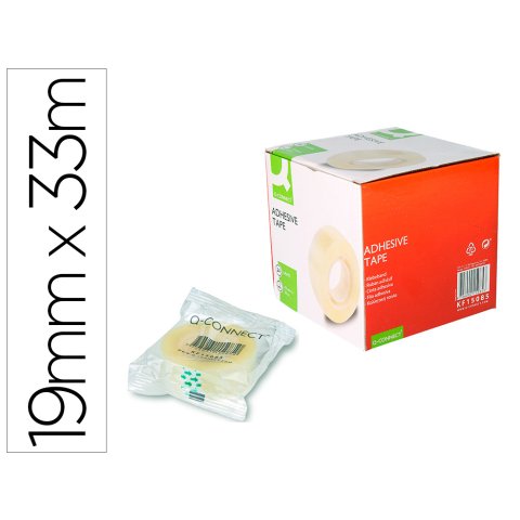 Cinta adhesiva q-connect transparente 33 m x 19 mm encelofanada