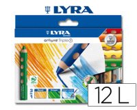 Lapices de colores acuarelables lyra groove triangular minas 10 mm caja de 12 colores surtidos