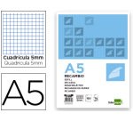 Recambio liderpapel a5 120 hojas 75gr cuadro 5mm sin ma rgen 6 taladros bandas de 5 colores