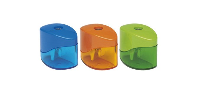 Sacapuntas m+r metalico pequeño 1 uso con deposito colores surtidos