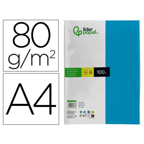 Papel color liderpapel a4 80gr azul turquesa paquete de 100 hojas
