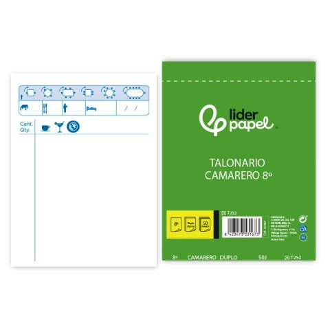 Talonario liderpapel camarero octavo original y copia t252 zig zag