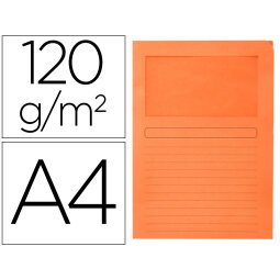 Subcarpeta cartulina q-connect din a4 naranja con ventana transparente 120 g/m2