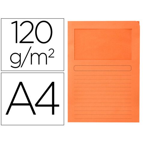 Subcarpeta cartulina q-connect din a4 naranja con ventana transparente 120 g/m2