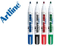 Rotulador artline camiseta ekt-2 negro rojo azul y verde punta redonda 2 mm para uso en camiseta caja de 4 unidades
