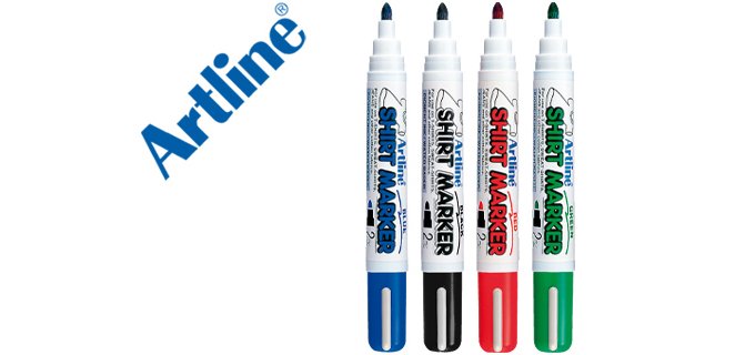 Rotulador artline camiseta ekt-2 negro rojo azul y verde punta redonda 2 mm para uso en camiseta caja de 4 unidades