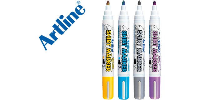 Rotulador artline camiseta ekt-2 amarillo gris celeste y violeta punta redonda 2 mm usoen camiseta caja de 4 unidades