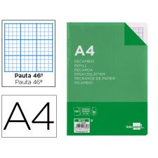 Recambio liderpapel A4 100 hojas 60g rayado nº 46 4 taladros