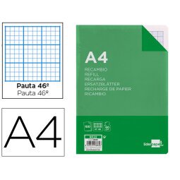 Recambio liderpapel A4 100 hojas 60g rayado nº 46 4 taladros