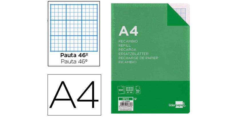 Recambio liderpapel A4 100 hojas 60g rayado nº 46 4 taladros