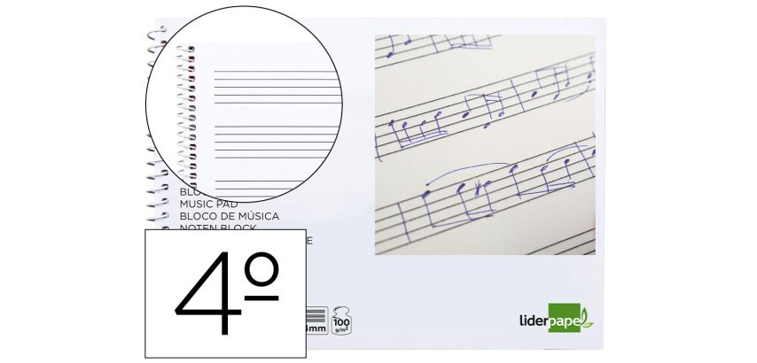Bloc musica liderpapel pentagrama 4mm cuarto 20 hojas 100 g
