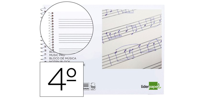 Bloc musica liderpapel pentagrama 4mm cuarto 20 hojas 100g/m2