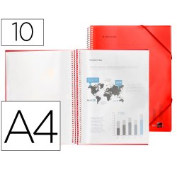 Carpeta liderpapel escaparate con espiral 10 fundas polipropileno din a4 rojo