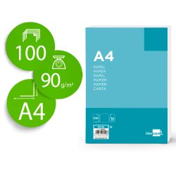 Papel liderpapel a4 90g/m2 liso paquete de 100 hojas