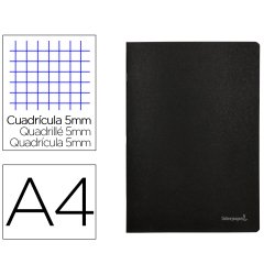 Libreta liderpapel tapa negra a4 80 hojas 60g/m2 cuadro 5mm con doble margen